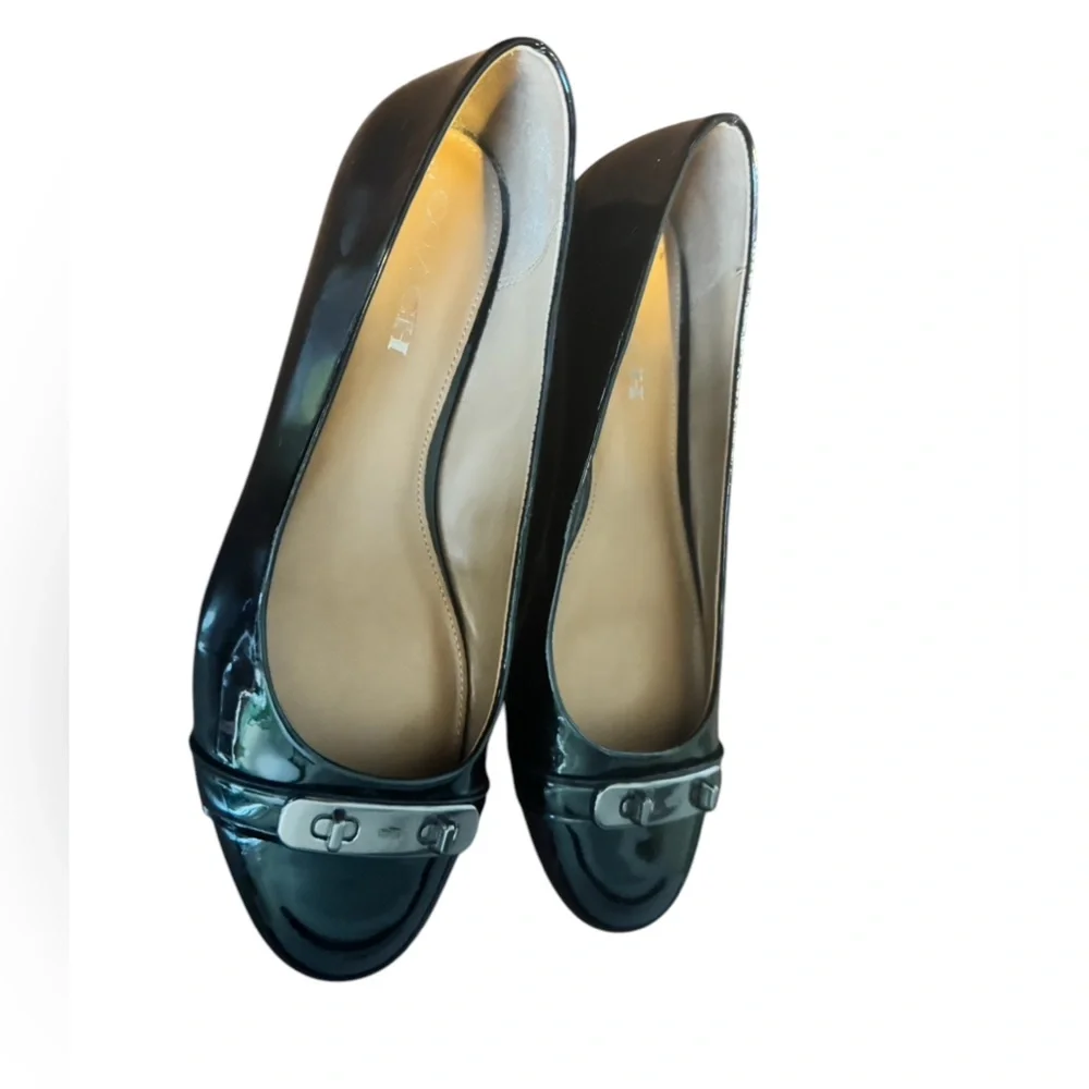 COACH Oswald Black Patent Leather Ballerina Flats with Metal Buckle Accent. - Picture 8 of 12